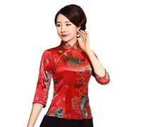 Shanghai Story Chinesisches Cheongsam-Hemd, 3/4-Ärmel, Samt, chinesische Bluse für Damen, A0102, 5X-Groß