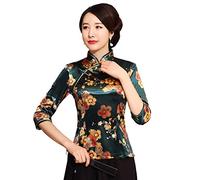 Shanghai Story Chinesisches Cheongsam-Hemd, 3/4-Ärmel, Samt, chinesische Bluse für Damen, A0102b, 3X-Groß
