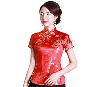 Shanghai Story Chinesisches Cheongsam-Hemd, kurzärmelig, China-Bluse für Damen, Big Red, Klein