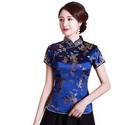 Shanghai Story Chinesisches Cheongsam-Hemd, kurzärmelig, China-Bluse für Damen, Blau, 4X-Groß