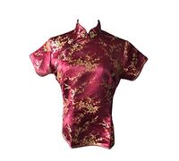 Shanghai Story Chinesisches Cheongsam-Hemd, kurzärmelig, China-Bluse für Damen, Flower weinrot, XX-Large