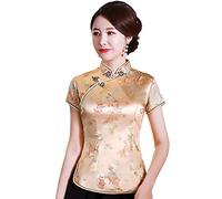 Shanghai Story Chinesisches Cheongsam-Hemd, kurzärmelig, China-Bluse für Damen, Gold, XX-Large