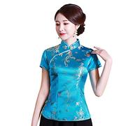 Shanghai Story Chinesisches Cheongsam-Hemd, kurzärmelig, China-Bluse für Damen, Seeblau, Klein