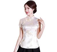 Shanghai Story Chinesisches Cheongsam-Hemd, kurzärmelig, China-Bluse für Damen, Violett (Blume), Mittel