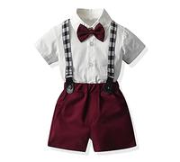 ShangSRS Baby Jungen Gentleman Anzüge 2 Stücke Set Bekleidung Kurzarm Bowtie Shirt + Hosenträger Strap Shorts Party Festliche Taufe Hochzeit Sommer Babykleidung Outfits (style-12, 110)