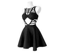 Gothic Hollow Out Korsett A-Linie Kleid Criss-Cross Retro Street Elf Girl Frauen Sexy Chic Reißverschluss Harajuku Fairy Grunge Kleid-Schwarz, XL