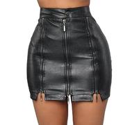 SHANHE Schwarzer Damen-Bleistiftrock mit hoher Taille und Reißverschluss vorne, Latex-Miniröcke, Figurbetonter Minirock aus weichem Kunstleder, Festival-Outfit, Schwarz A, M