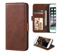 Shantime Elegante Leder Wallet Case Kompatibel mit Doro Leva E10, Magnetische Flip Hülle mit Kartenfach, Fotofenster und Standfunktion(Braun)