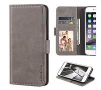 Shantime Elegante Leder Wallet Case Kompatibel mit Oppo A6X 5G CPH2783, Magnetische Flip Hülle mit Kartenfach, Fotofenster und Standfunktion(Grau)