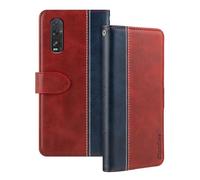 Shantime Leder Flip Hülle Kompatibel mit Oppo Find X2 Case Mit Kartenhalter RFID-blockierend Magnetischer Ständer Schlanke Passform Geschäftsschutzhülle(Rot)