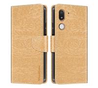 Shantime Leder Wallet Case Kompatibel mit Doro 8080, Farbige Klapphülle mit Kartenhalter, Magnetverschluss Vollschutz Hülle(Gold)