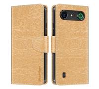 Shantime Leder Wallet Case Kompatibel mit Doro Aurora A10, Farbige Klapphülle mit Kartenhalter, Magnetverschluss Vollschutz Hülle(Gold)
