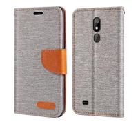 Shantime Oxford Stoff Flip Wallet Hülle Kompatibel mit Bea-fon M7 Lite Premium, Robuste Magnetische Hülle mit Kartenfächern und Standfunktion(Grau)