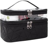 Shaorangrang Make-up-Tasche, Reise-Waschtasche mit Reißverschluss, doppellagig, tragbar, wasserdicht, Kosmetik-Aufbewahrungsbox, große Kapazität, Aufbewahrung für Kosmetik-Zubehör (schwarz), beige, 1