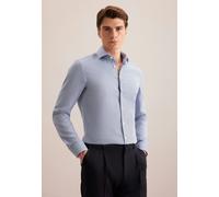 Businesshemd SEIDENSTICKER "Schwarze Rose", Herren, Gr. M (40), normale Ärmellängen, mittelblau, 100% Baumwolle, Hahnentrittmuster, tailored fit, 2-Knopf-Manschette, Hemden, Shaped 1/1 Kentkragen Pepi