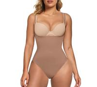 SHAPERX Open Bust Shapewear Damen Bauchweg Nahtlos Abnehmen Bodysuit Sculpting Body Shaper Tanga mit Verstellbarer Schultergurt, UK-SZ5315-Sienna-S/M