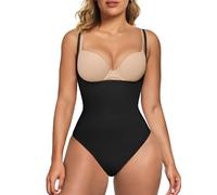 SHAPERX Open Bust Shapewear Damen Bauchweg Nahtlos Abnehmen Bodysuit Sculpting Body Shaper Tanga mit Verstellbarer Schultergurt, UK-SZ5315-Black-XXS/XS