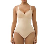 SHAPERX Shapewear Damen Bauchweg Nahtlos Stark Formend Bodysuit Sculpting Abnehmen Panty Body Shaper mit Abnehmbares Brustpolster, UK-SZ5433-Beige-L/XL