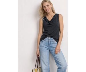 Shapingtop STREET ONE, Damen, Gr. 40, schwarz, Jersey, Obermaterial: 70% Modal, 30% Polyester, unifarben, hüftbedeckend, Rundhals, abgesteppte Kante, Tops, Sommertop mit Wasserfall-Ausschnitt (5217226