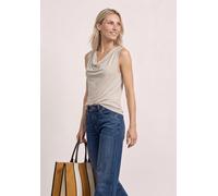 Shapingtop STREET ONE, Damen, Gr. 44, beige (clay sand), Jersey, Obermaterial: 70% Modal, 30% Polyester, unifarben, hüftbedeckend, Rundhals, abgesteppte Kante, Tops, Sommertop mit Wasserfall-Ausschnit