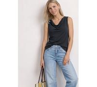 Shapingtop STREET ONE, Damen, Gr. 46, schwarz, Jersey, Obermaterial: 70% Modal, 30% Polyester, unifarben, hüftbedeckend, Rundhals, abgesteppte Kante, Tops, Sommertop mit Wasserfall-Ausschnitt (5217226
