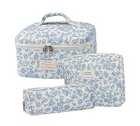 Sharplace 3 Stück Gesteppte Blumen Make Up Taschen mit Reißverschluss, Make Up Tasche für Damen, Mädchen, Frauen