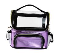 Sharplace Kosmetiktasche für Make-up-Pinsel, Make-up-Artist-Pinselhalter mit Trennwand und Griff, transparent, tragbar, großes Fassungsvermögen, professionell, Lila