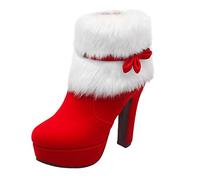 Sharplace Winterstiefel Damen Schneestiefel Warm Gefüttert Winter Stiefelette High Heels Schneestiefel rot Weihnachten Kleid, 38