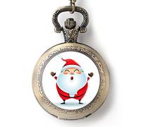 SHATONG Klassische Weihnachtsmann-Serie Quarz Retro Taschenuhr mit arabische Ziffern und Kette,Weihnachten Geschenk für Männer und Frauen