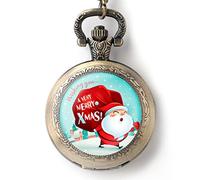 SHATONG Klassische Weihnachtsmann-Serie Quarz Retro Taschenuhr mit arabische Ziffern und Kette,Weihnachten Geschenk für Männer und Frauen