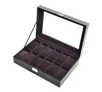 SHBHWS Abschließbare Uhrenaufbewahrungsboxen aus PU-Leder mit 12 Fächern, Schmuckvitrine for Herren und Damen, 2-stufiger Organizer for Uhren Für die Aufbewahrung von Uhren(Black)