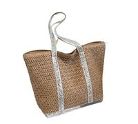 SHBHWS Damen Stroh-Tragetasche, große Kapazität, Pailletten, einfache Schultertasche, Kontrastfarbe, minimalistische Tragetasche, gewebte Tasche Für Dates, Reisen, Arbeit(Silver)