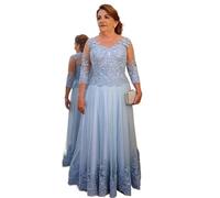 SHBHWS Plus Size Kleid for die Brautmutter for Hochzeitsfeiern, hellblaue Spitze, Tüll, 3/4-lange Ärmel, formelle Abend- und Abschlussballkleider for Damen Für Hochzeiten(16W)