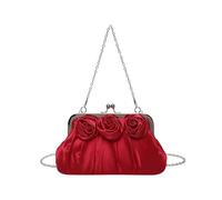 SHBHWS Weibliche elegante Blumenhandtasche mit Kette Dinner Clutch Geldbörse große Kapazität Abend Rose Hochzeit Party Cross Bag Für Hochzeitsfeiern(Red)