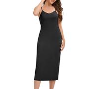SHCNSJC Unterkleid lang Damen langes Nachthemd Sexy Unterröcke lang Negligee Petticoat Full Slip Damen langes Unterrock,Schwarz,XL