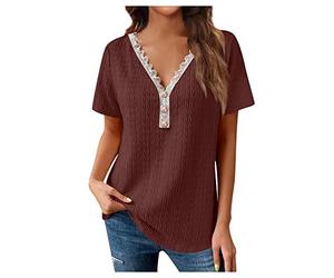 SHE.White Baseball Shirt Damen Eterna Bluse Damen Off Shoulder Shirt Damen Bade Oberteile Damen Ringelshirt Damen Damenbluse Weiß Leinenhemd Damen Spagettitops Damen(Wein, 3XL)