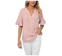 SHE.White Basic Shirt Damen Oberteile Damen Große Größen Schwarzes Top Damen Blusenshirt Uv Shirt Shirtbluse Damen Crop Top Langarm Batik Shirt(Rosa, XXL)