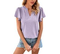 SHE.White Damen T Shirt Ausgefallene Oberteile Damen Basic Top Damen T-Shirt Mädchen Hemdbluse Damen Spitzenbluse Damen Party Outfit Tanktop Mit Integriertem BH(Lila, L)
