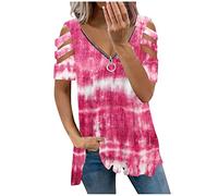 SHE.White Damen T Shirt Kurzer Arm Glitzer Oberteile Damen Trägerloses Top Damen Luftige Oberteile Damen Shirtkleid Gym Oberteil Damen Longtops Damen Lang Bandeau Top (2-Hot Pink, XXL)