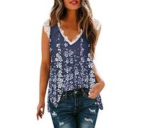 SHE.White Damen T Shirt Kurzer Arm Mousseline Bluse Damen Top Spitze Damen Tshirt BH Wandershirt Damen Atmungsaktiv Tshirt Damen Elegant Netzoberteil Damen Tankinis Für Damen (1-Blue, XXL)