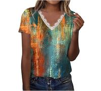 SHE.White Glitzer Shirt Damen More and More Damen Bluse Oberteile Damen Sommer Elegant Longshirt Damen Weisse Blusen Damen Oberteil Damen Mesh Oberteil Damen Spitzentop Damen(1-Orange, M)