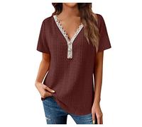 SHE.White Halbarm Shirt Damen Damen Bluse Elegant BH Hemd Damen Mit Cups Damen Oberteile Sommer Locker Leinenbluse Damen Oberteil Damen Sommer Crop Tops Damen Sexy Stillshirt(Wein, S)