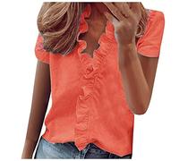 SHE.White Henley Shirt Damen Opus Bluse Damen Top Damen Spitze T Shirts Netzshirt Damen Seidenbluse Cordhemd Damen Cardigan Damen Sommer (2-Orange, L)