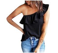 SHE.White Leinen Shirt Damen Boho Oberteile Damen Top V Ausschnitt Damen Tshirts T Shirt Weiß Bluse Schwarz Pailletten Oberteil Damen Bade Tankini Oberteil(Schwarz, XXL)