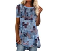 SHE.White Neopren Shirt Damen Damen Bluse 3/4 Arm T Shirt Damen Long Lässig Uv Shirt Ringelshirt Damen Schulterfreies Oberteil Damen Blusen Für Ältere Damen Batik Shirt(Himmelblau, 3XL)