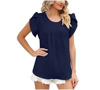 SHE.White Neopren Shirt Damen Italienische Mode Damen Oberteile Damen Top Weiss Laufshirt Damen Kurzarm Damen Longshirt Elegante Blusen Sporttop Damen Bikini Top(Marine, M)