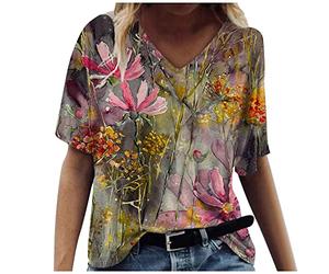 SHE.White Pieces Shirt Damen Damen Bluse Weiß Damen Top Sexy MäDchen T-Shirt Laufshirt Schwarzes Oberteil Damen Kimono Damen Bluse Kurzarm Damen Elegant(1-Khaki, XXL)