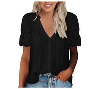 SHE.White Pieces Shirt Damen Shirt+mit+Gummizug+am+saum+Damen Sommer Top Damen Tshirt Damen Schwarz Y2k Shirt Oberteil Damen Sommer Damen Pullover Bikini Damen Push Up(Schwarz, XL)