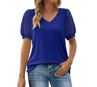 SHE.White Pieces Shirt Damen Sommer Oberteile Damen Bluse Gestreift Damen Top Weiß Damen Elegant Trachtenbluse Damenbluse Weiß Strickpullover Damen Blusentops Damen Ärmellos (1-Blue, XL)