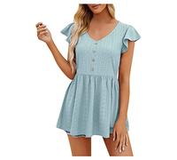 SHE.White Shirt 3/4 Arm Damen Weisses Bluse Damen Damen Top Sexy Shirtjacke Damen Fun-T Longbluse Damen Elegant Strand Tunika Umstandsmode Oberteil(Hellblau, XL)